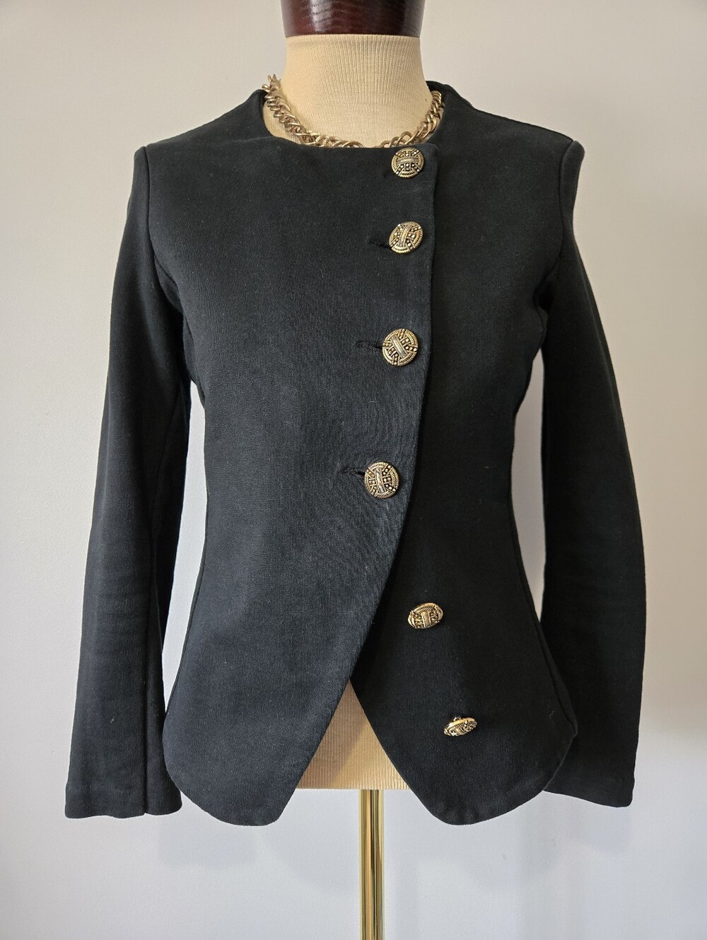 Frederick Ian Italy Black Cotton Jacket With Gold Buttons. Size Small